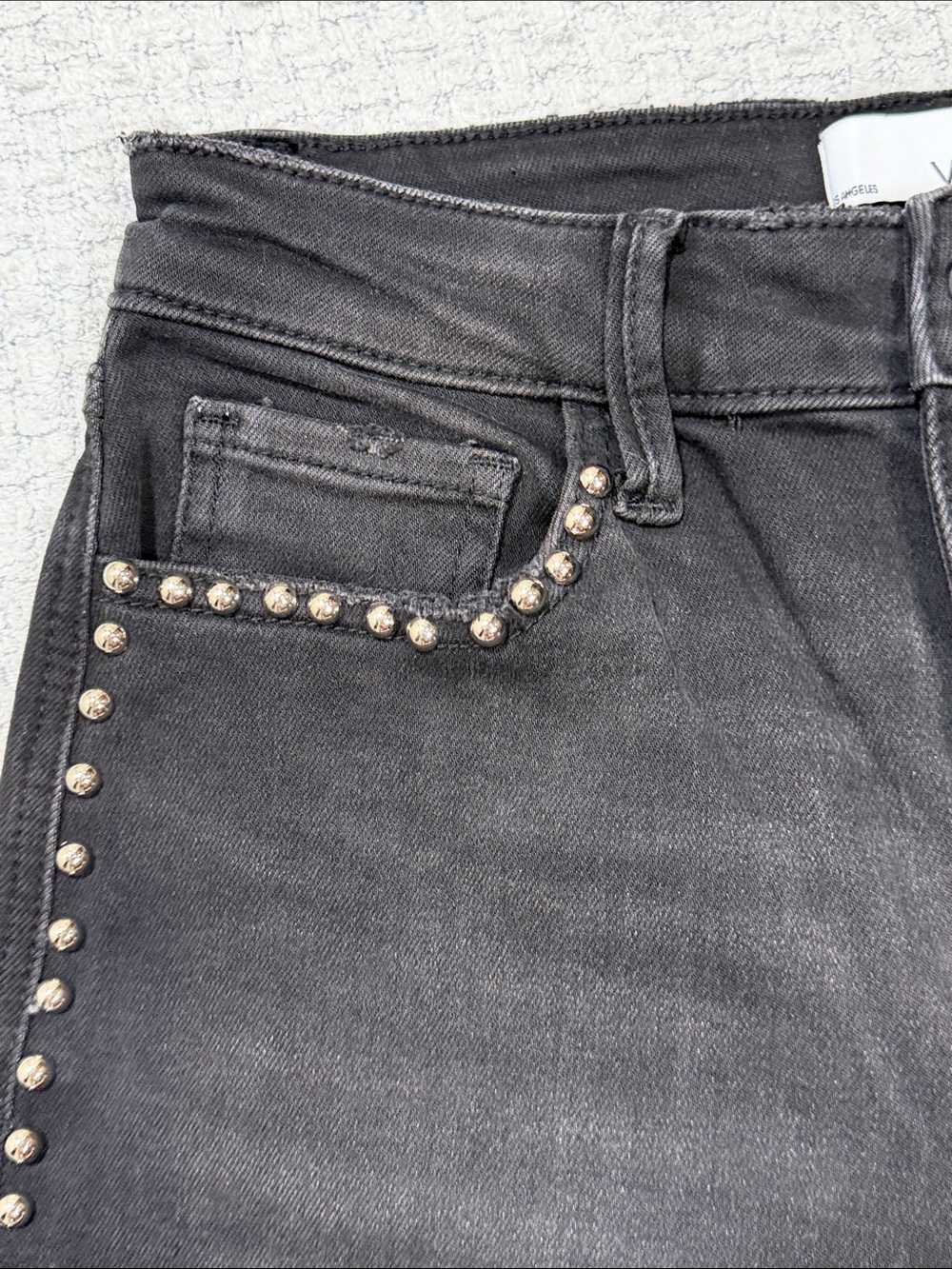Olivia High Rise Silver Dome Nail Head Detailed Wide Leg Jeans by Vervet 27 - Picture 11 of 16